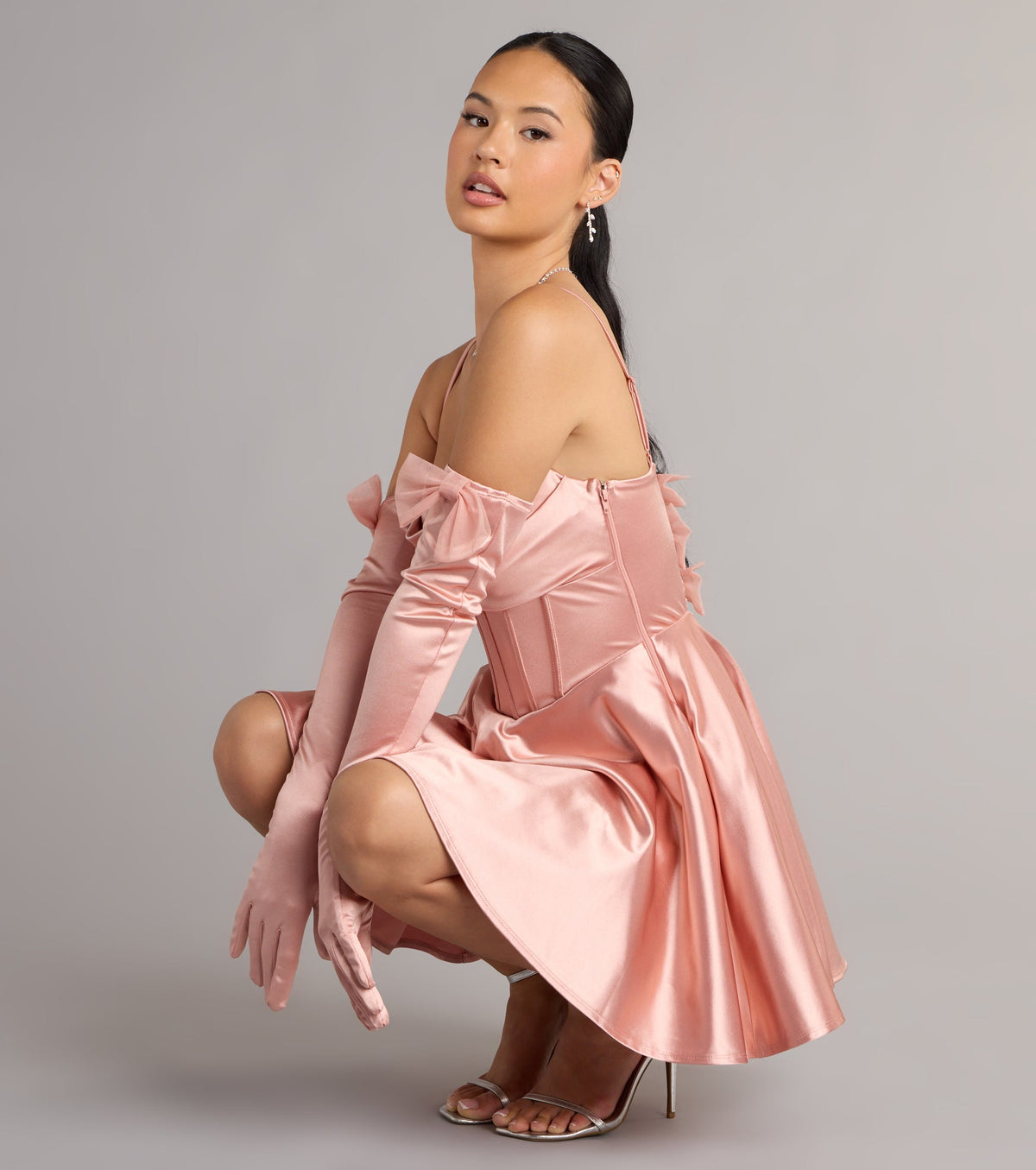Juliette Satin Corset Short Dress With Gloves