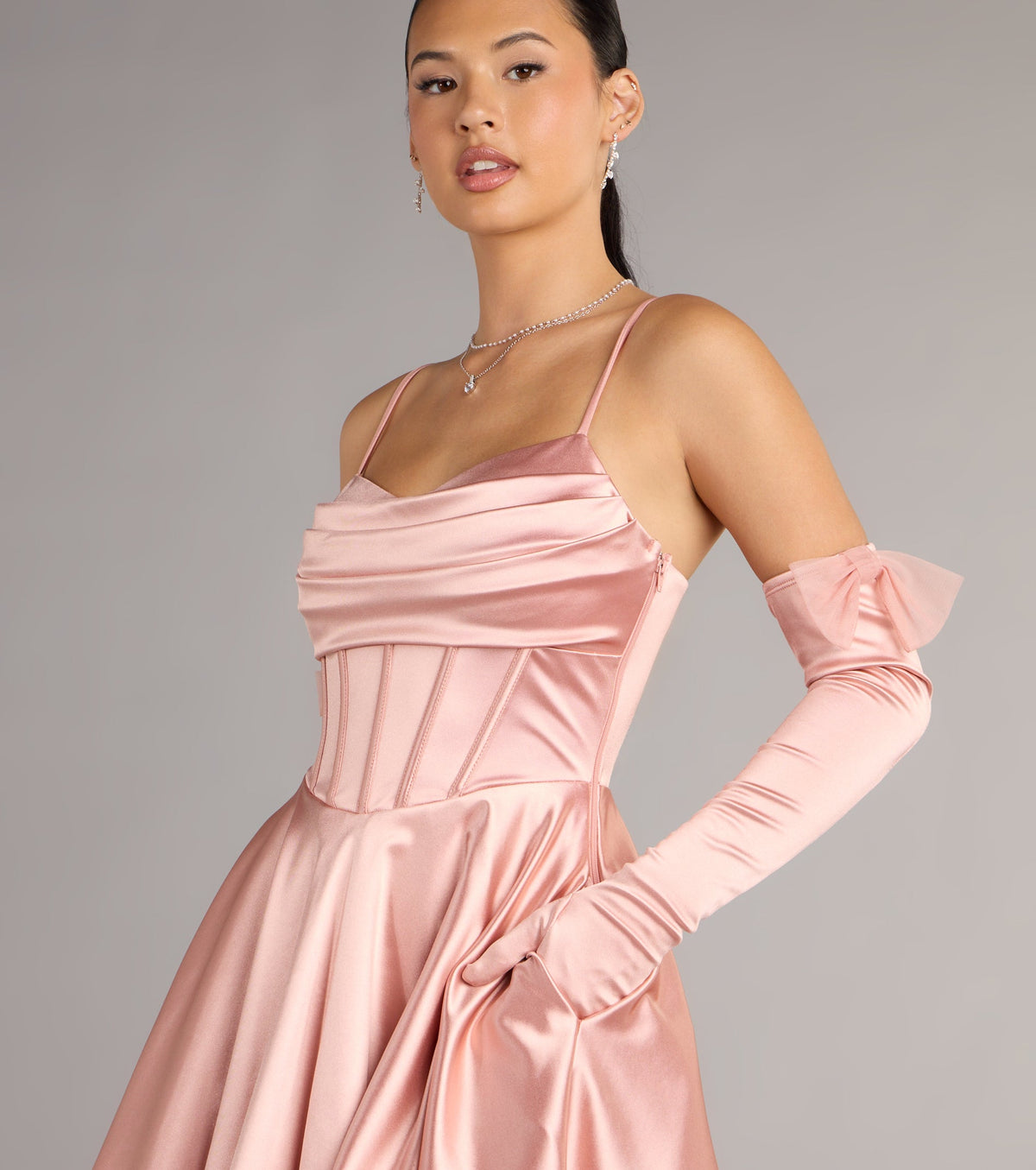 Juliette Satin Corset Short Dress With Gloves