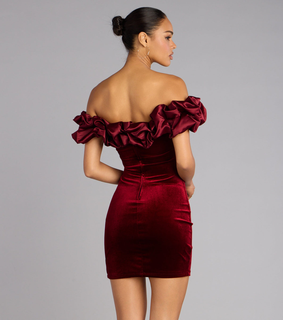 Lia Satin Ruffle Off-The-Shoulder Velvet Mini Dress