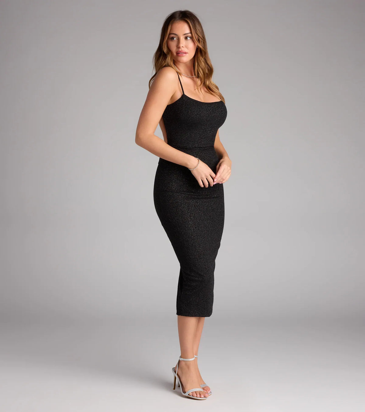 Kourtney Glitter Bow Midi Formal Dress