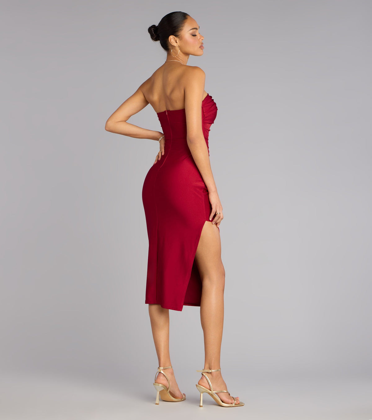 Dianna Strapless Slit Midi Formal Dress