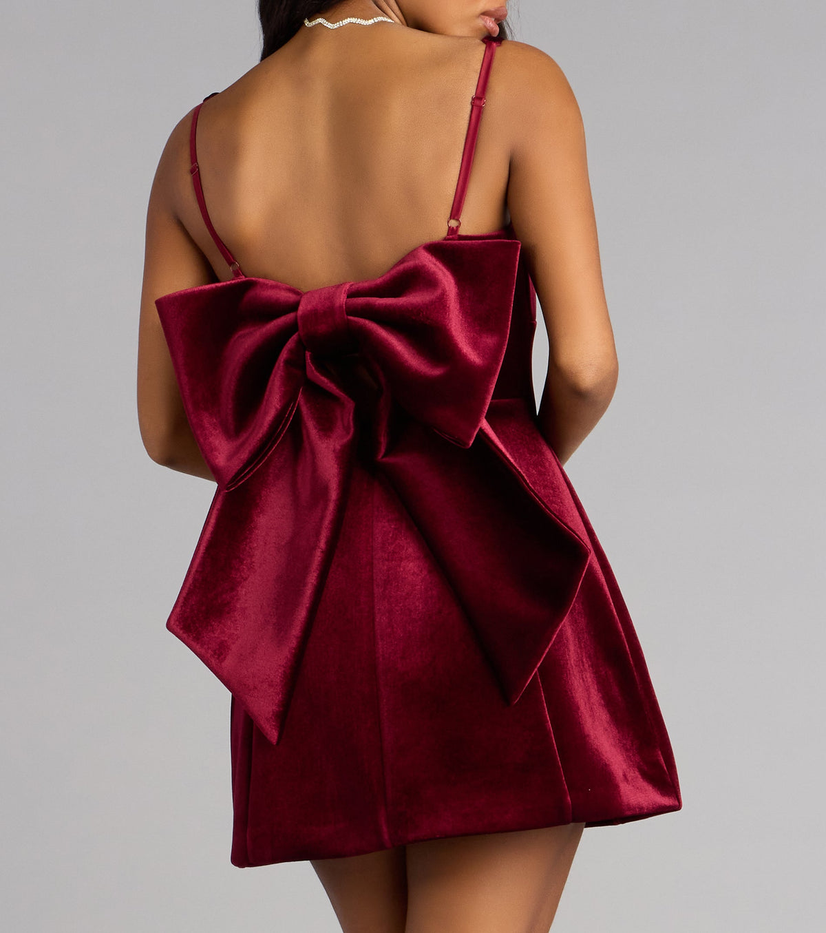 Analeah Woven Velvet Bow Mini Dress