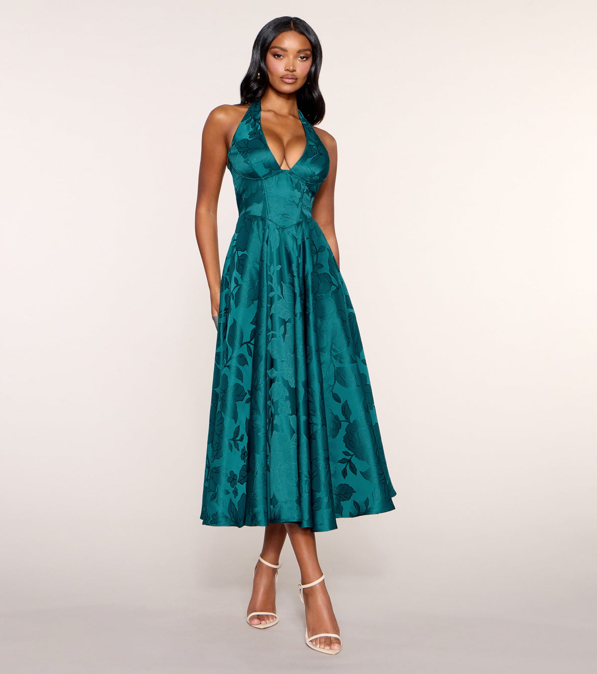 Ellen Lace-Up Halter A-Line Midi Formal Dress