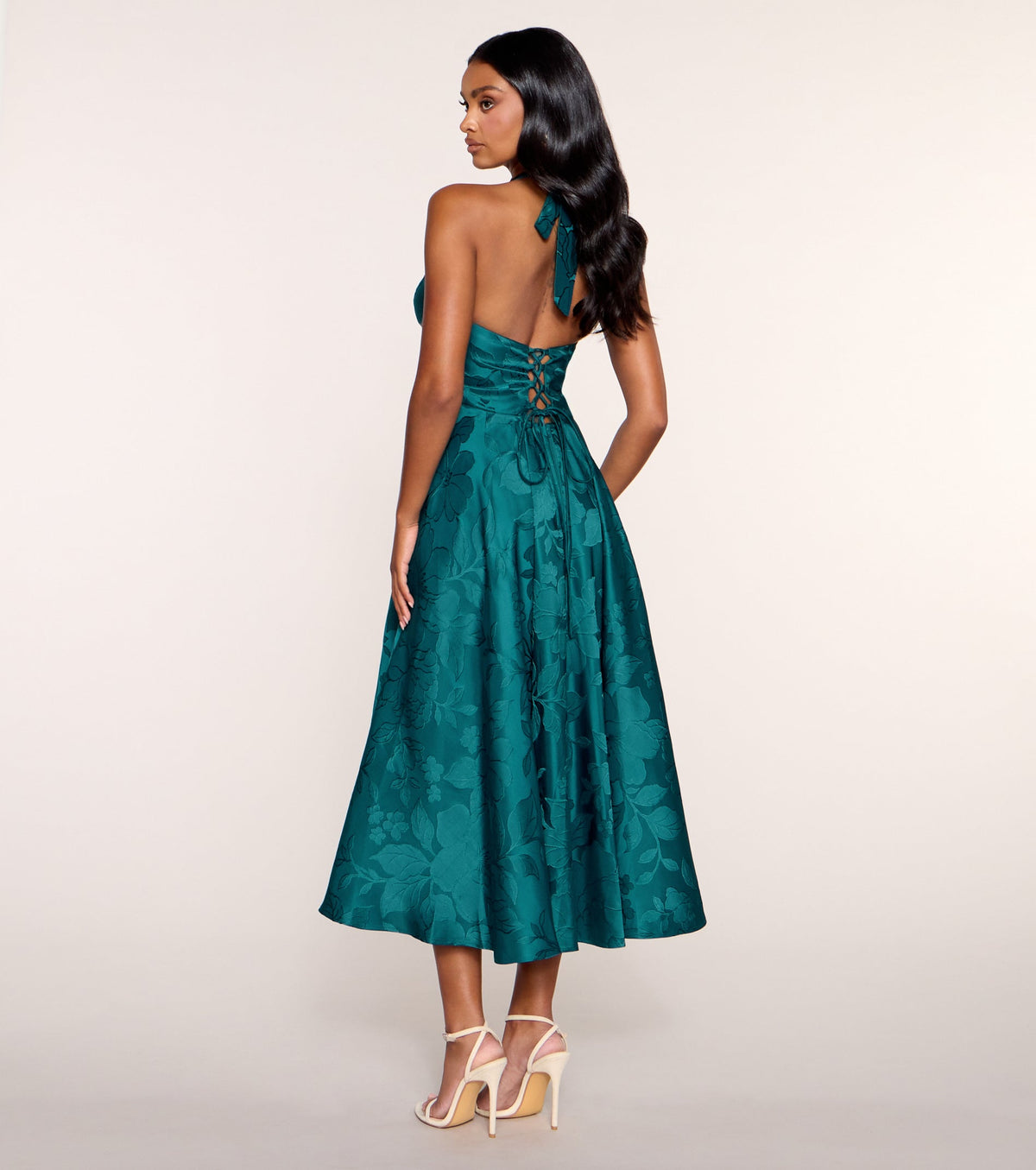 Ellen Lace-Up Halter A-Line Midi Formal Dress