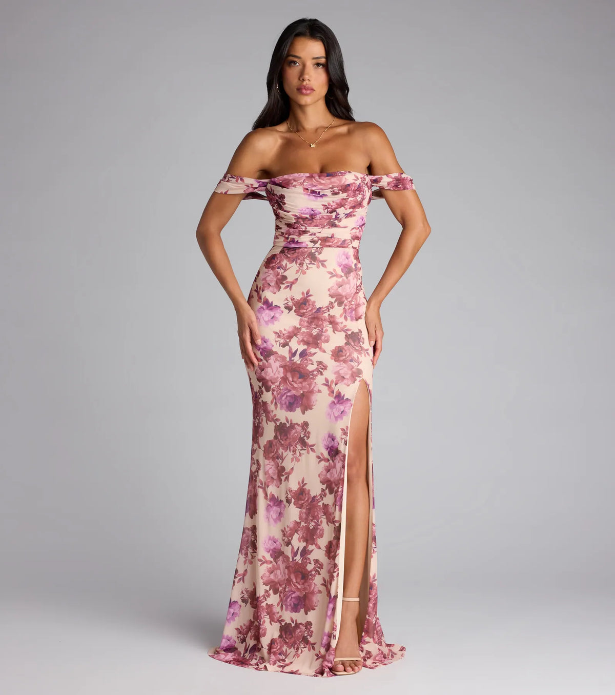 Tess Floral Off-The-Shoulder Formal Dress