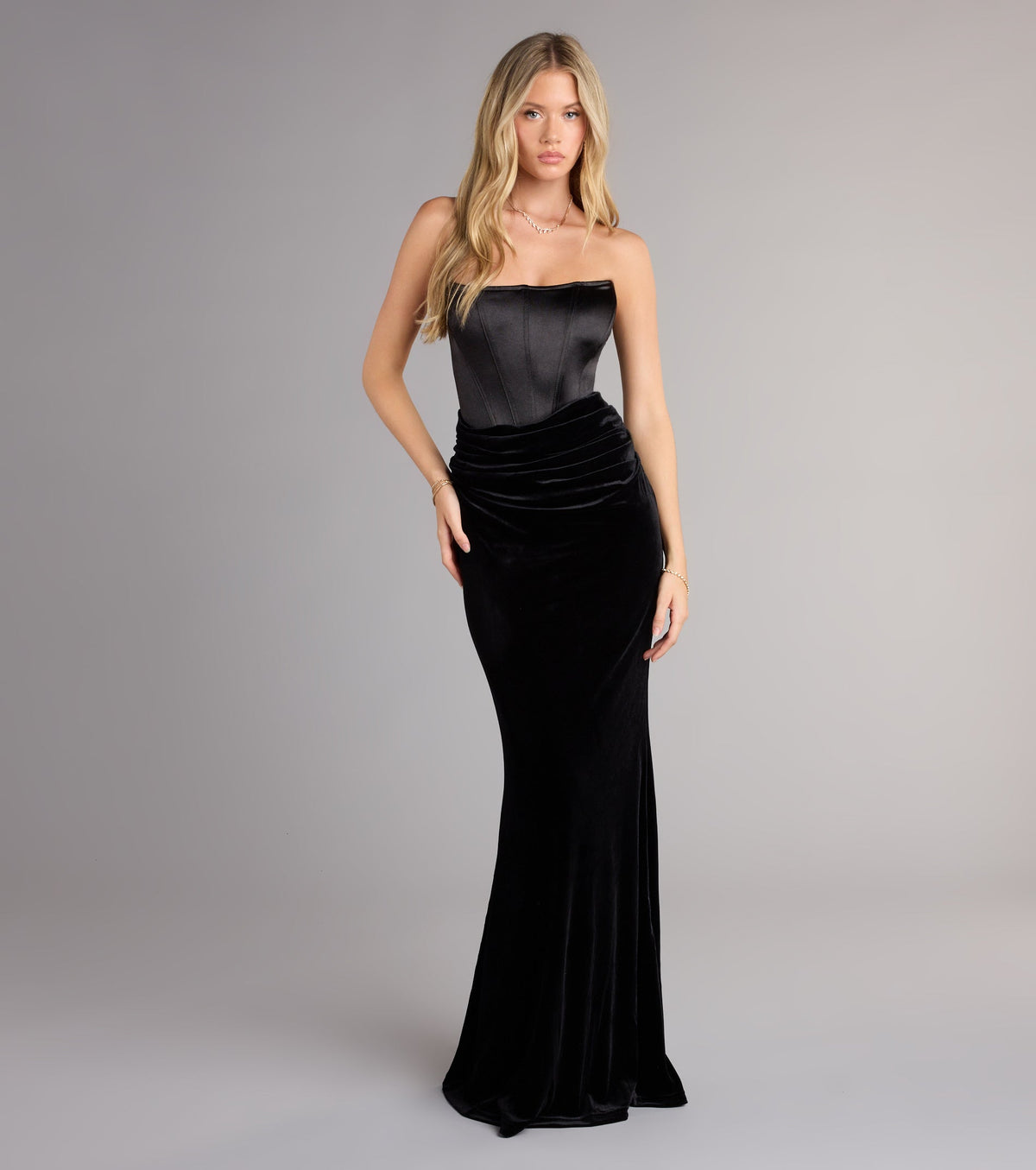 Zoya Satin Corset Velvet Mermaid Dress