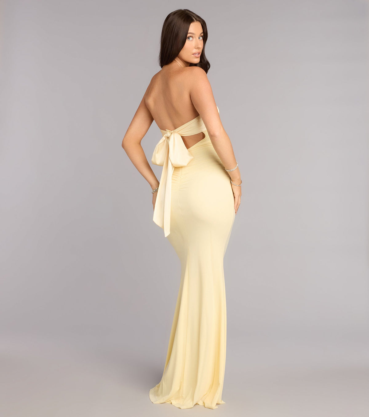 Iris Satin Tie-Back Mesh Mermaid Dress