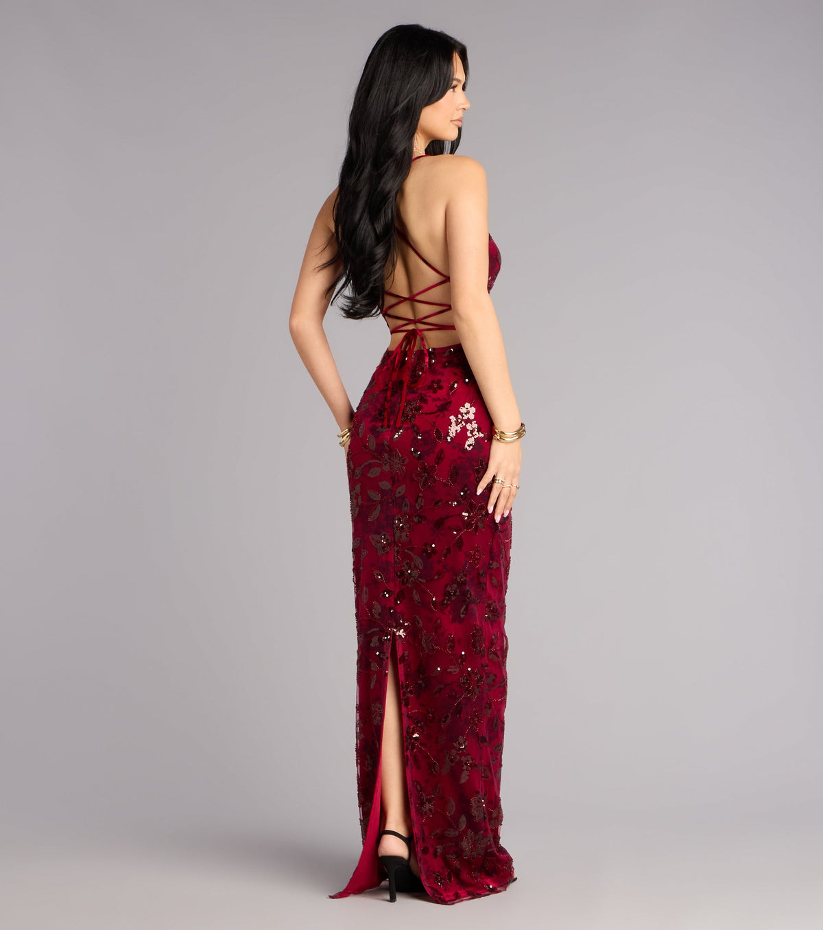 Mollie Sequin Bead Column Formal Dress