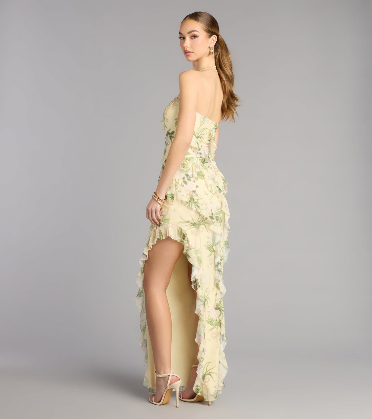 Jacie Floral Ruffle Column Formal Dress