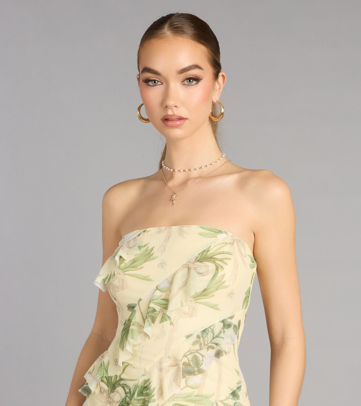 Jacie Floral Ruffle Column Formal Dress