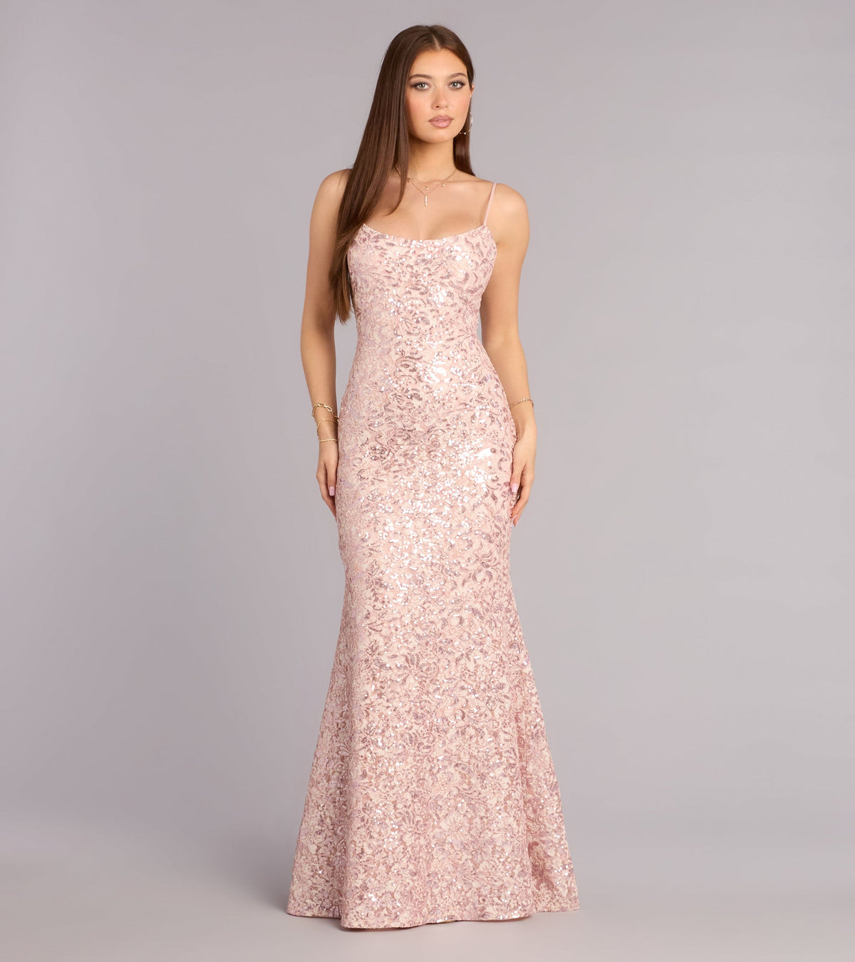 Addilyn Sequin Floral Lace Mermaid Dress