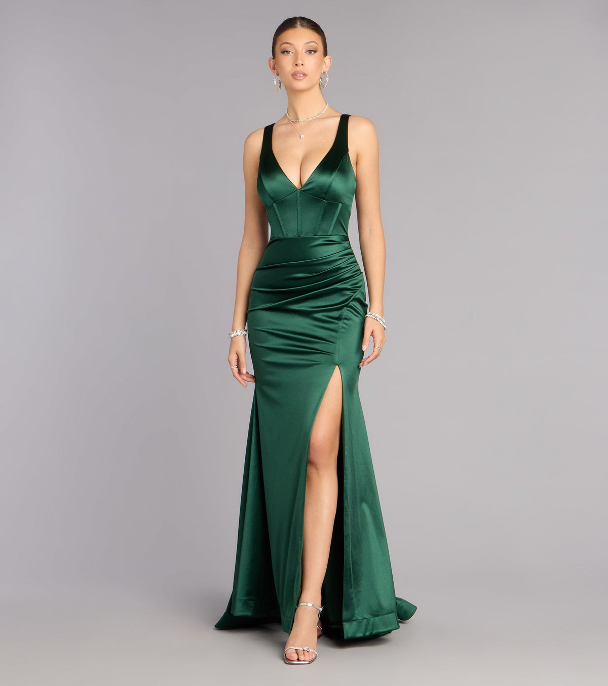 Mellie Satin Lace Up Slit Formal Dress