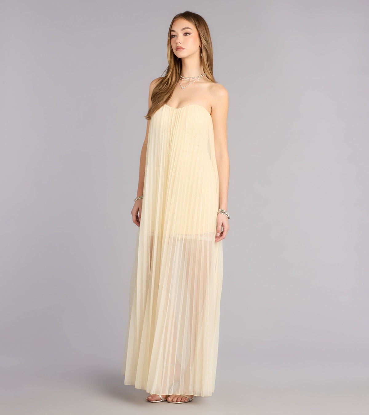 Briley Tulle Pleated A-Line Formal Dress