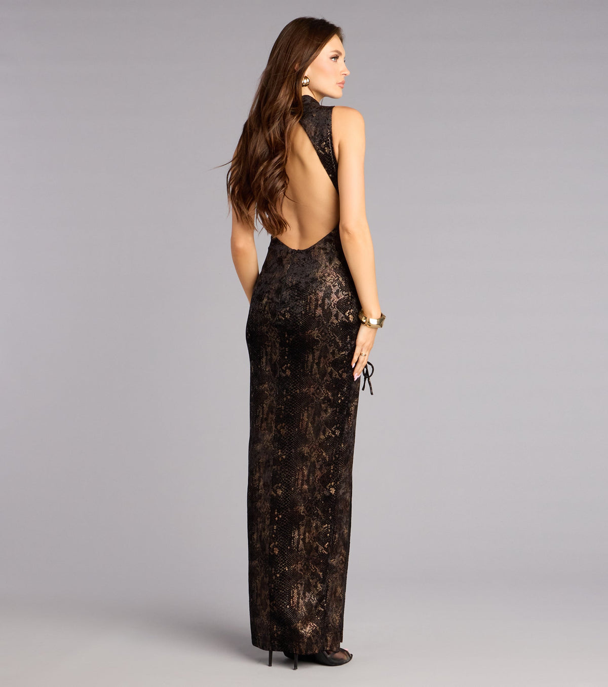 Mina Snake Print Cutout Mermaid Dress