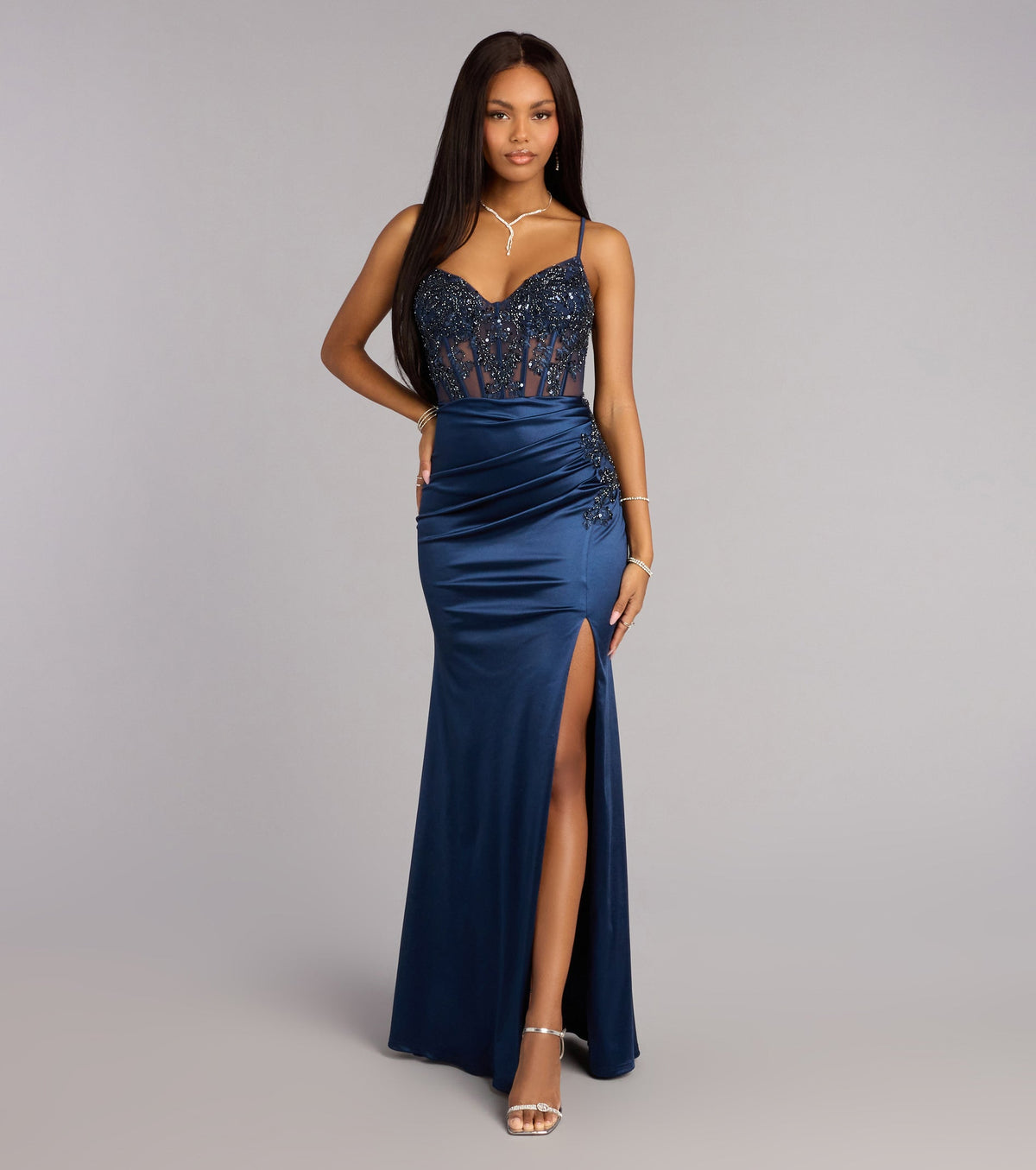 Maura Satin Sequin Corset Formal Dress