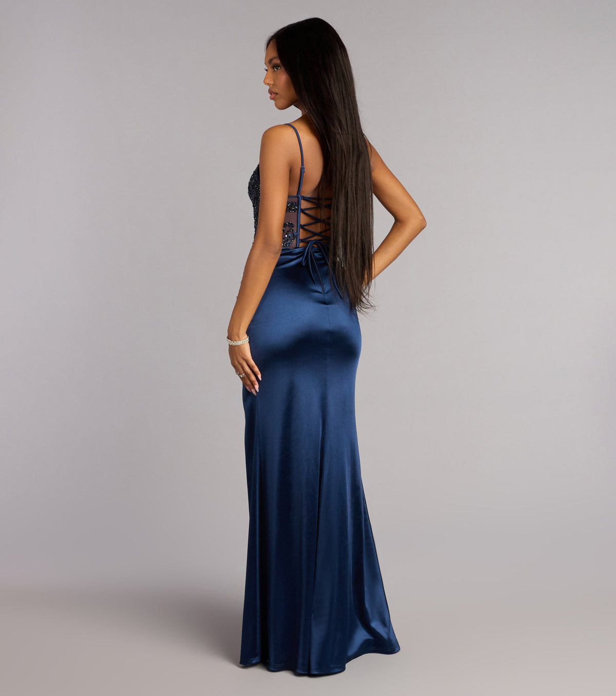 Maura Satin Sequin Corset Formal Dress