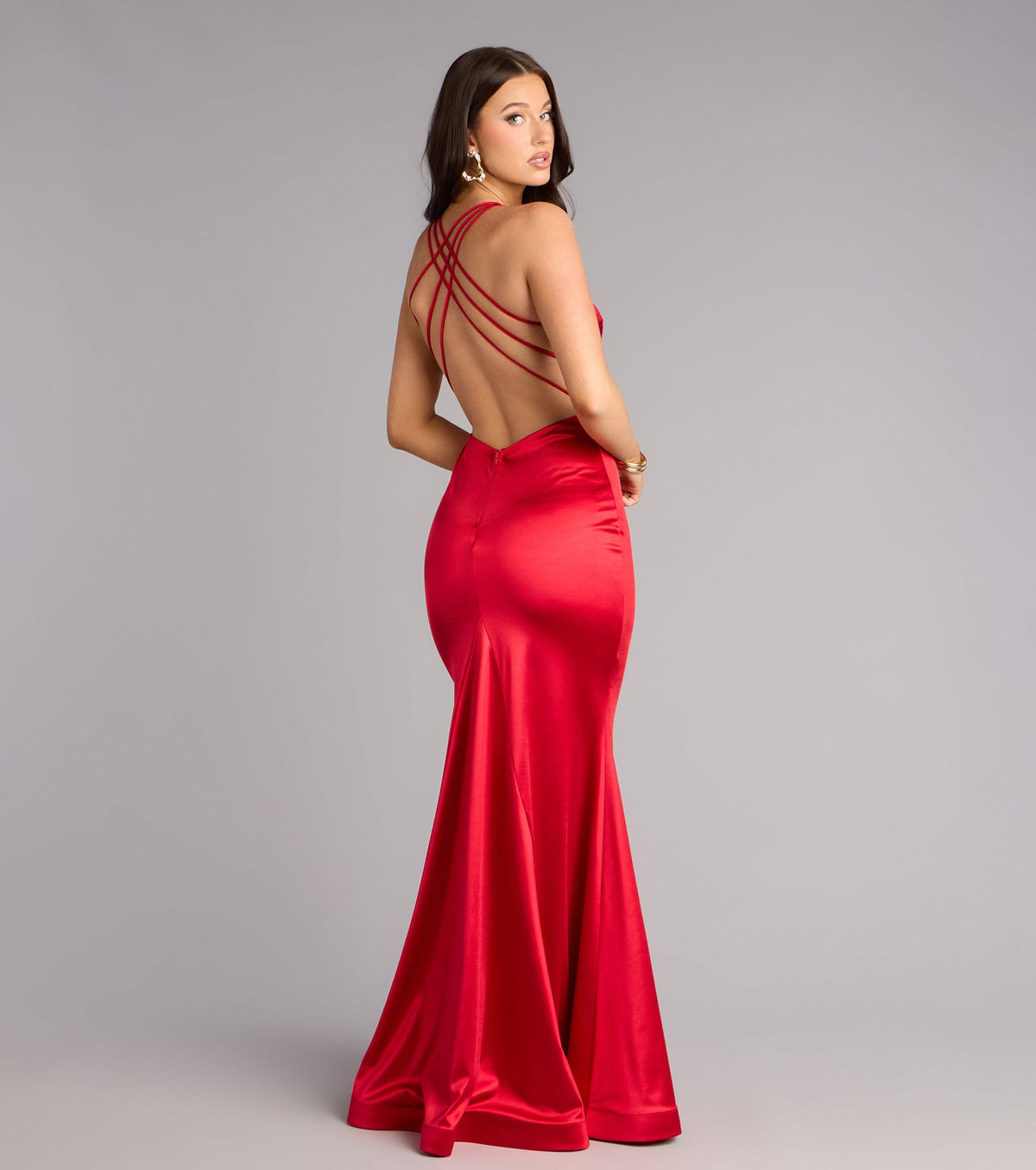 Macie Satin Open Back Mermaid Formal Dress