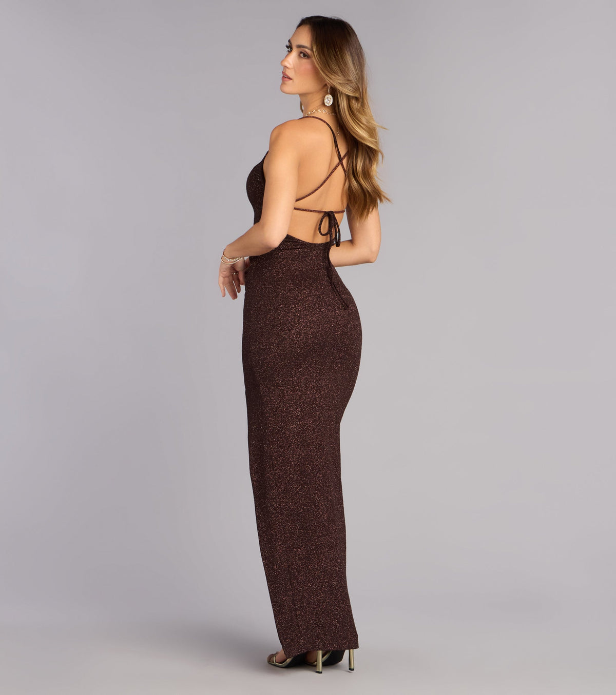 Eva Glitter Lace-Up Column Formal Dress