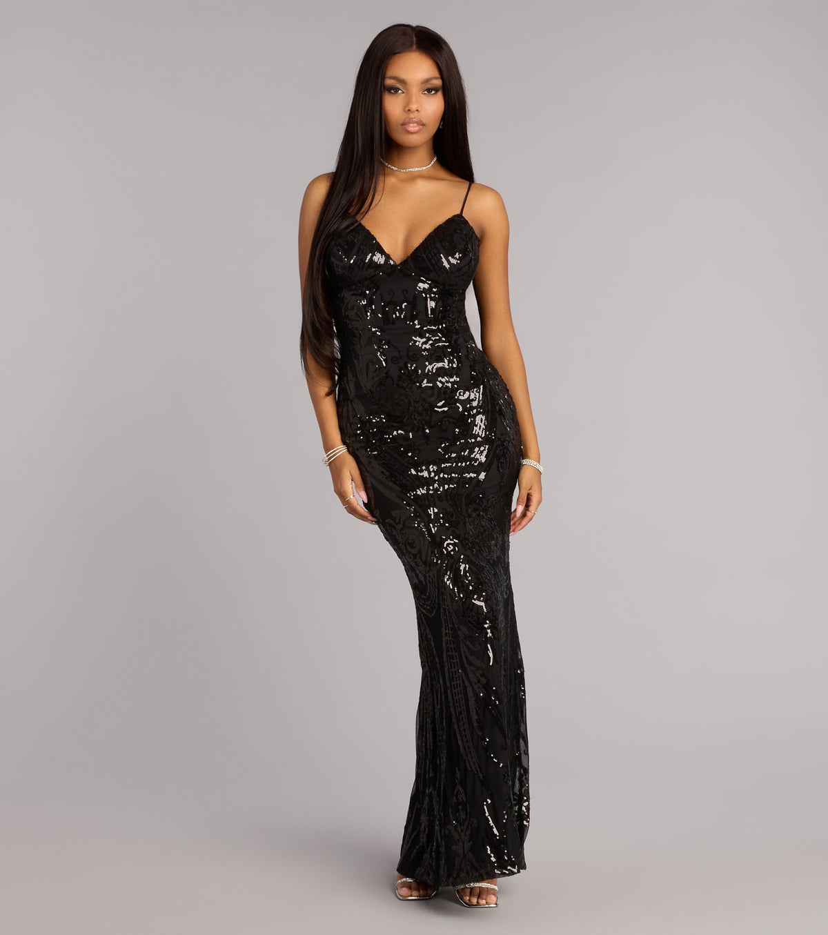 Ray Sequin Tie-Back Formal Dress
