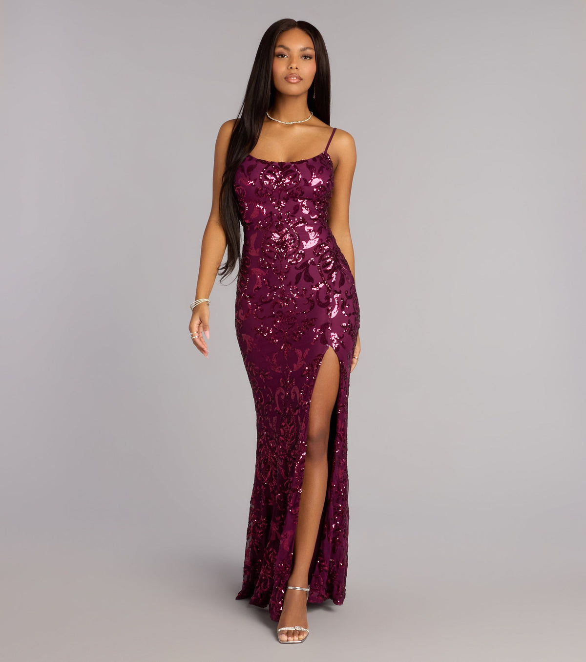 Rylee Sequin Lace-Up Formal Dress
