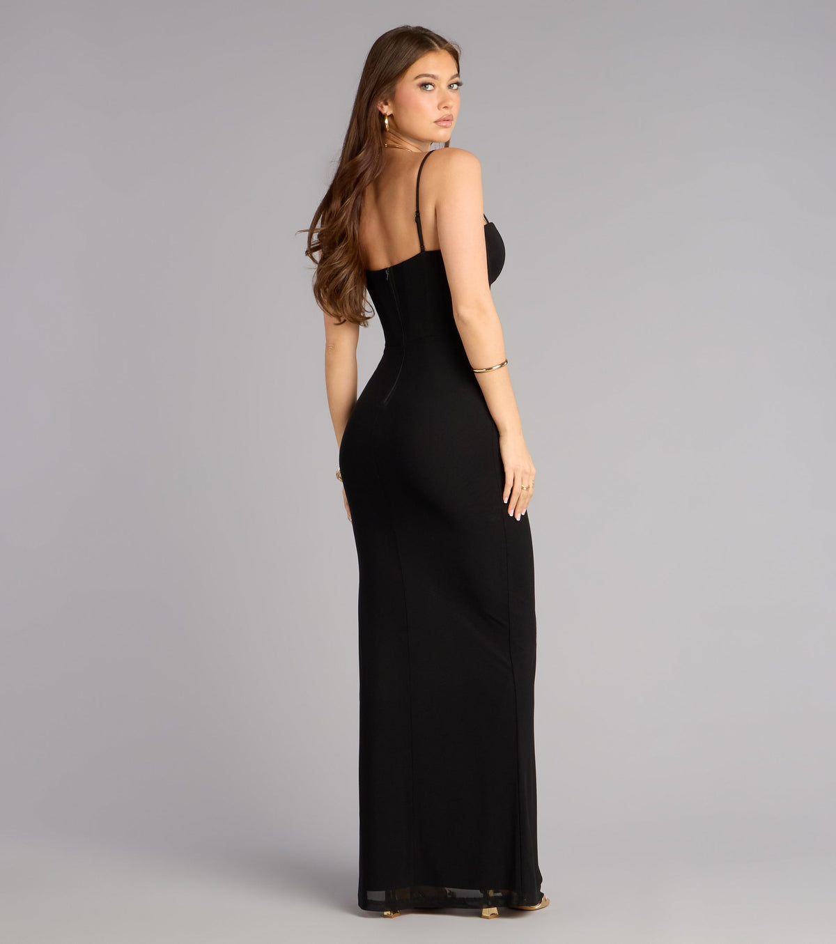 Wendy Mesh Corset Slit Formal Dress