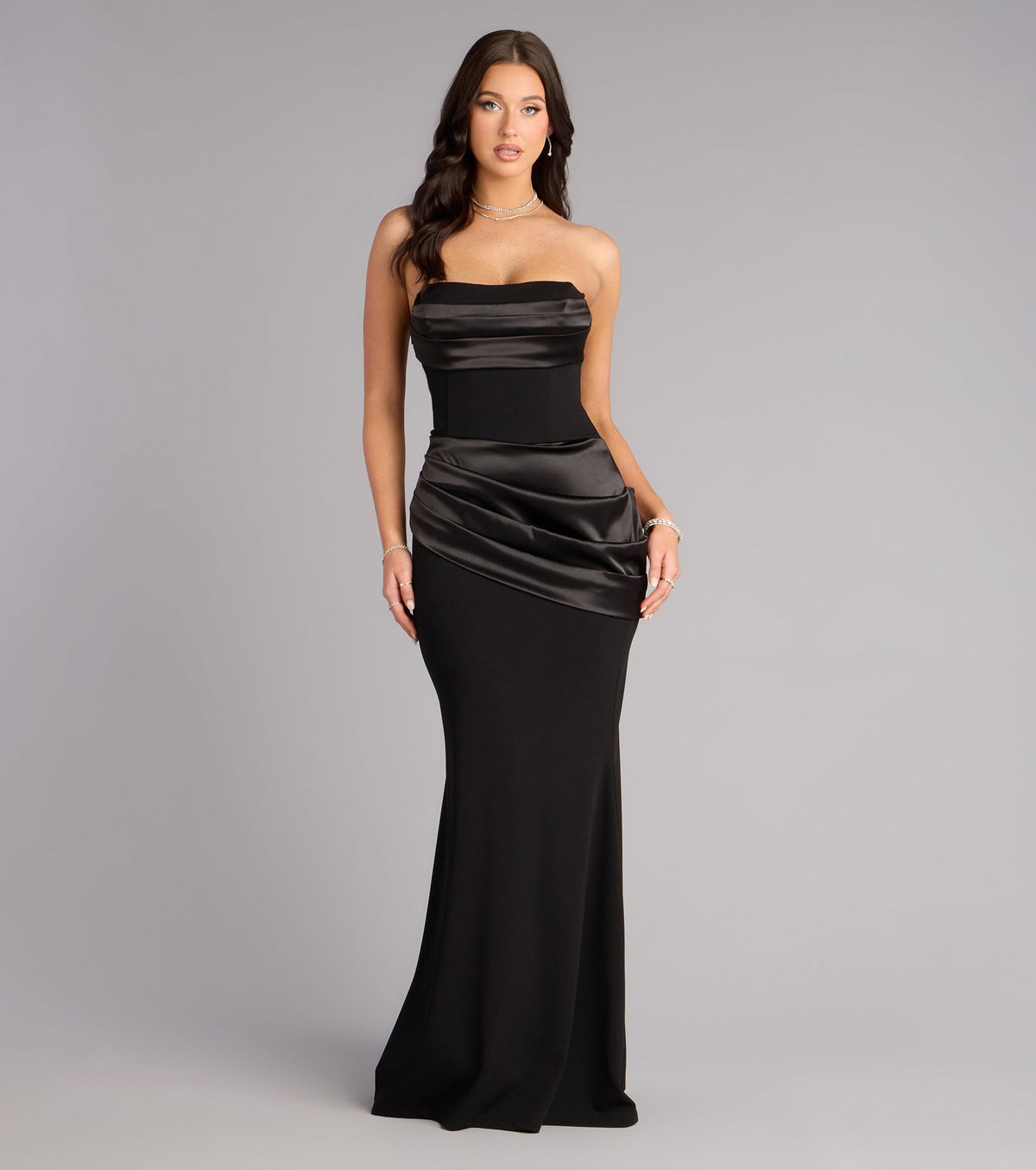 Heather Crepe Satin Lace-Up Formal Dress