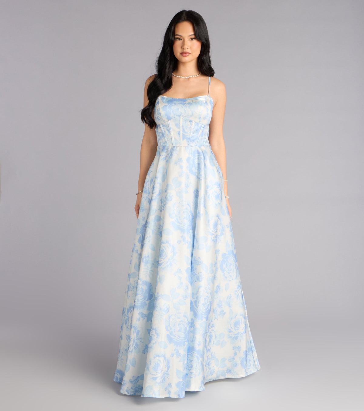 Jackie Floral Satin A-Line Ball Gown
