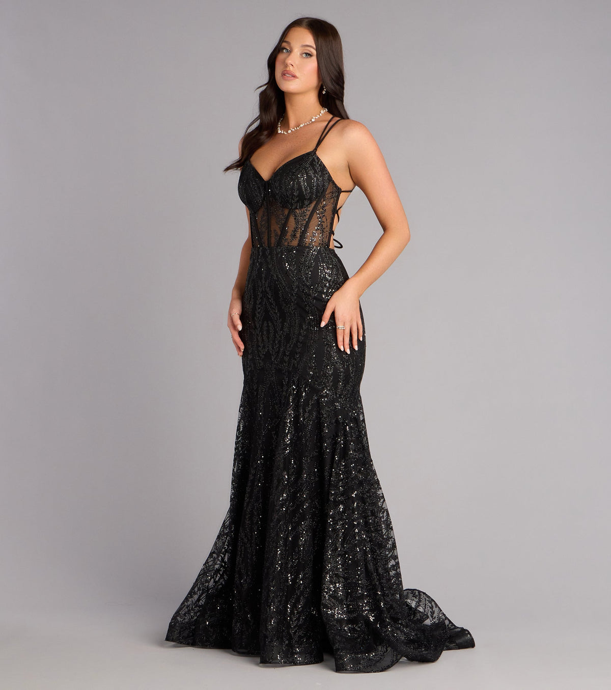 Pam Glitter Strappy Mermaid Ball Gown