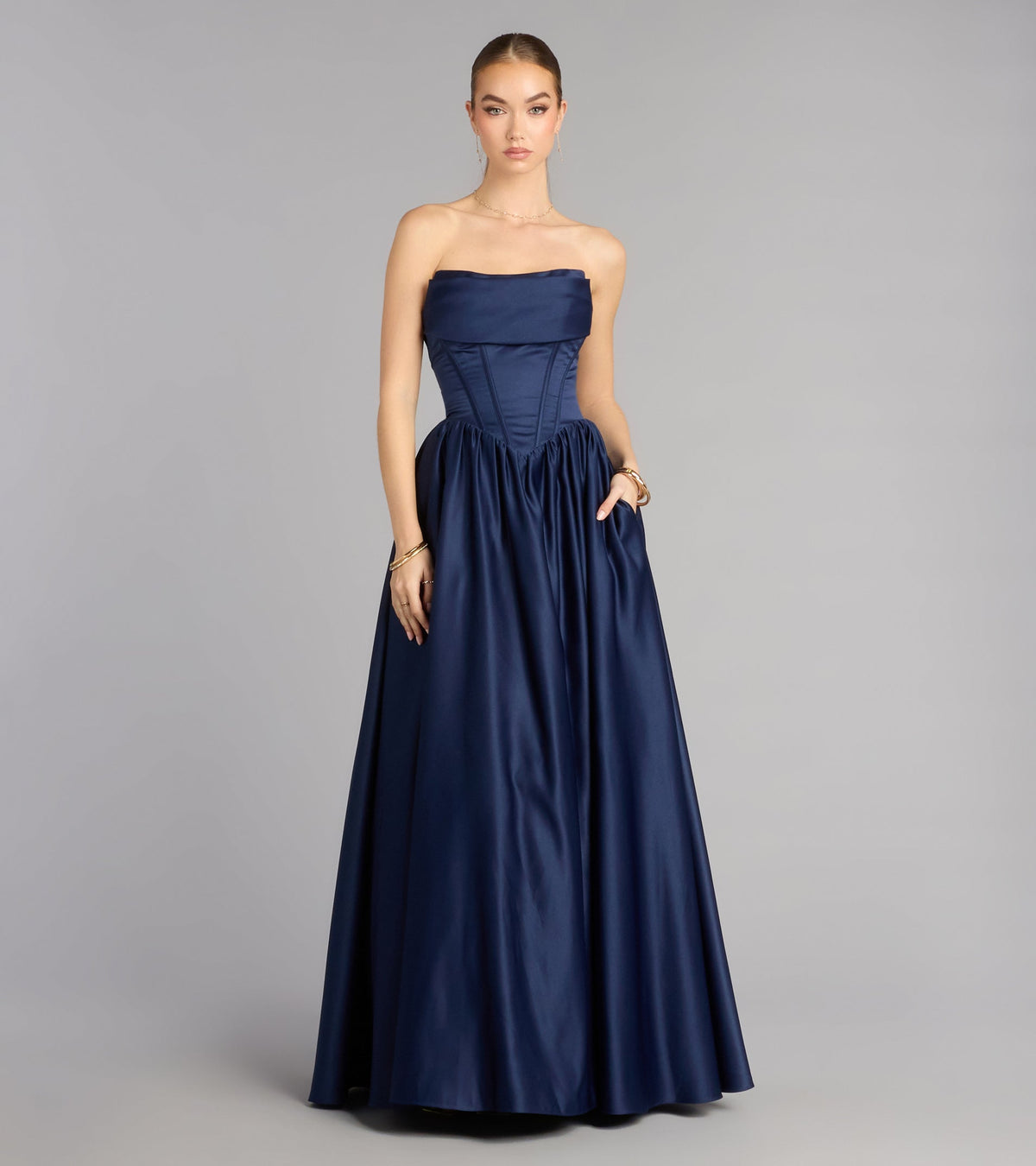 Ivana Satin Ball Gown With Pockets