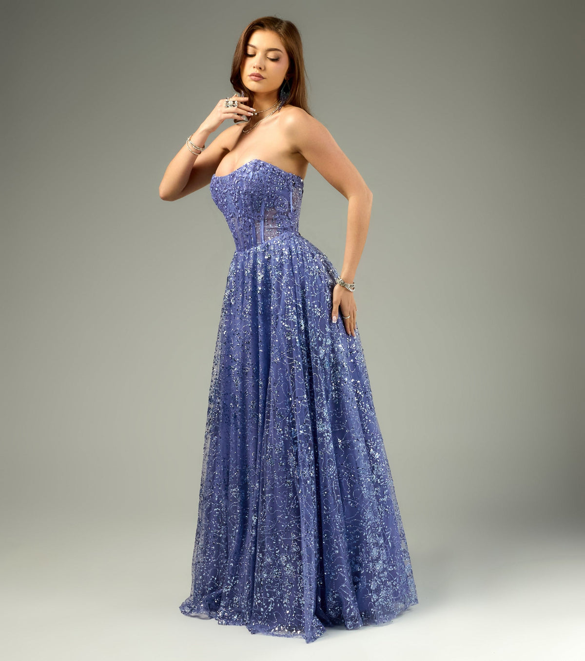 Aria Glitter Sequin Tulle Lace-Up Ball Gown