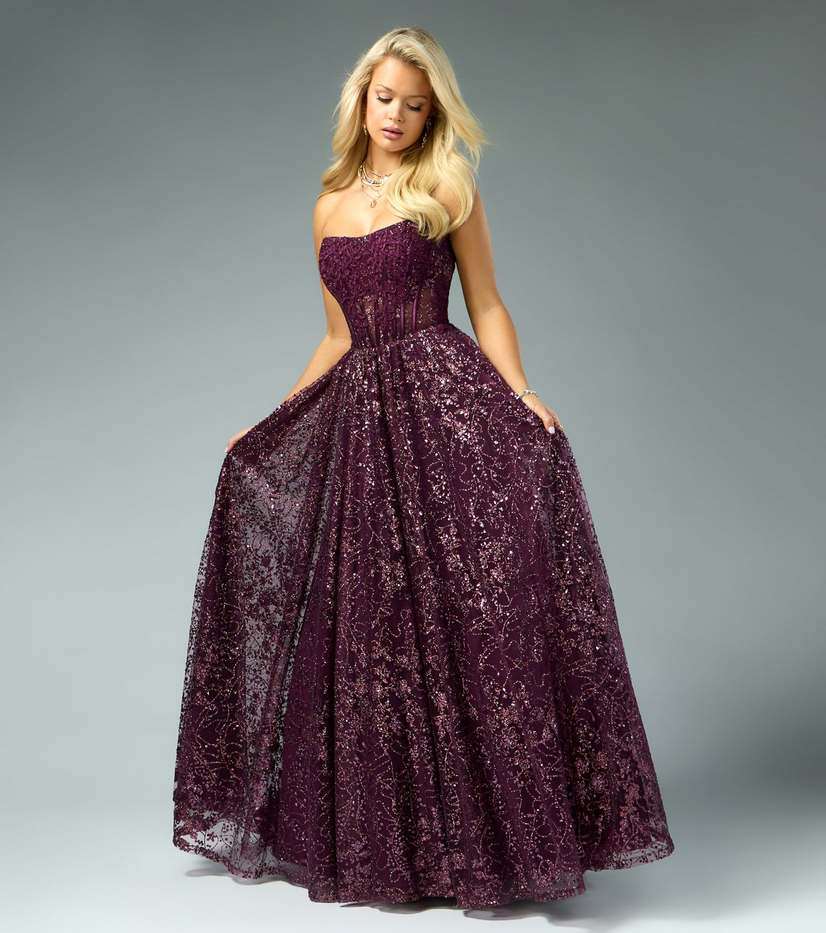 Aria Glitter Sequin Tulle Lace-Up Ball Gown