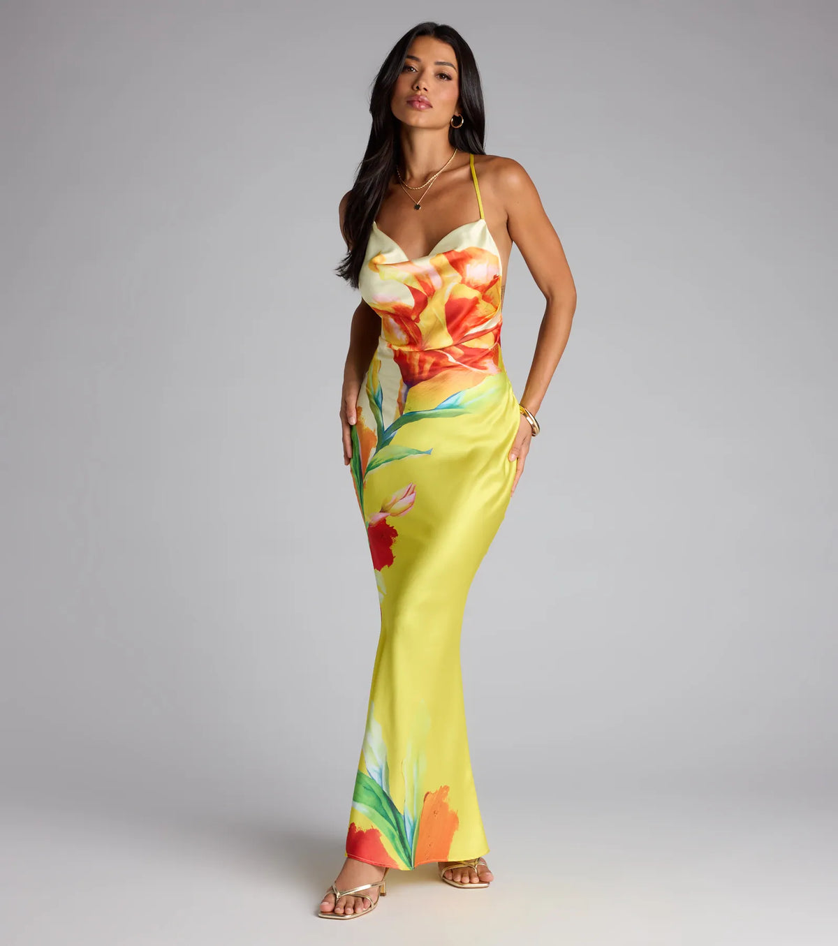 Sunset Muse Floral Satin Maxi Dress