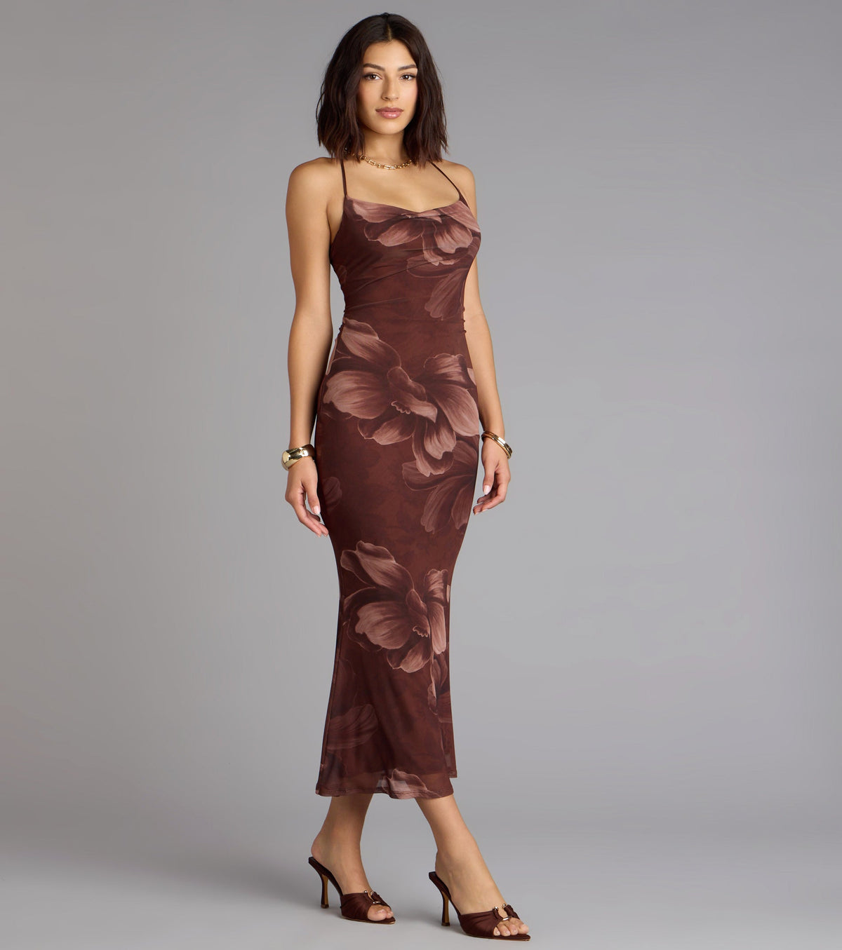 Petal Play Floral Mesh Midi Dress