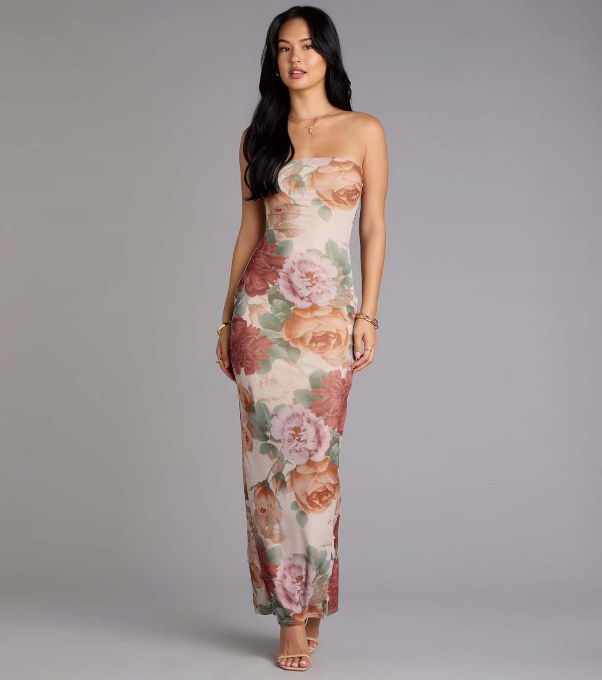 Bloom Season Floral Mesh Maxi Tube Dress