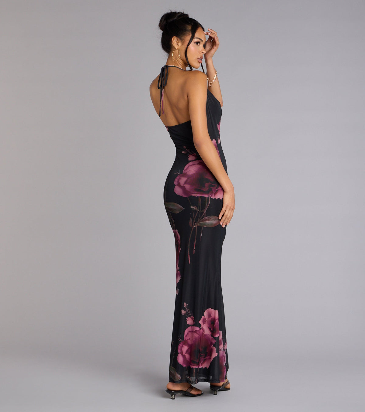 Rooftop Romance Floral Mesh Halter Maxi Dress