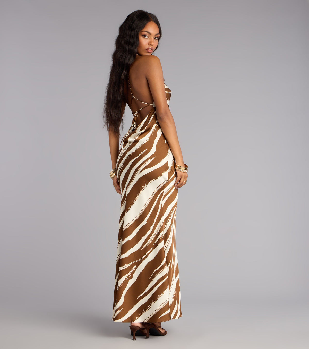 All Eyes Satin Cowl Maxi Dress