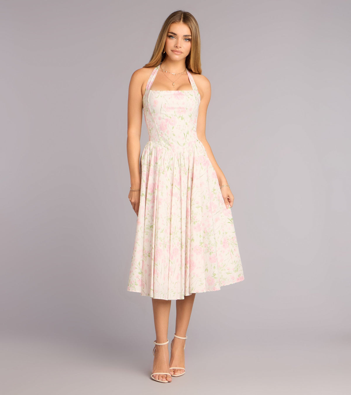 Petals And Plans Halter Lace-Up Midi Dress