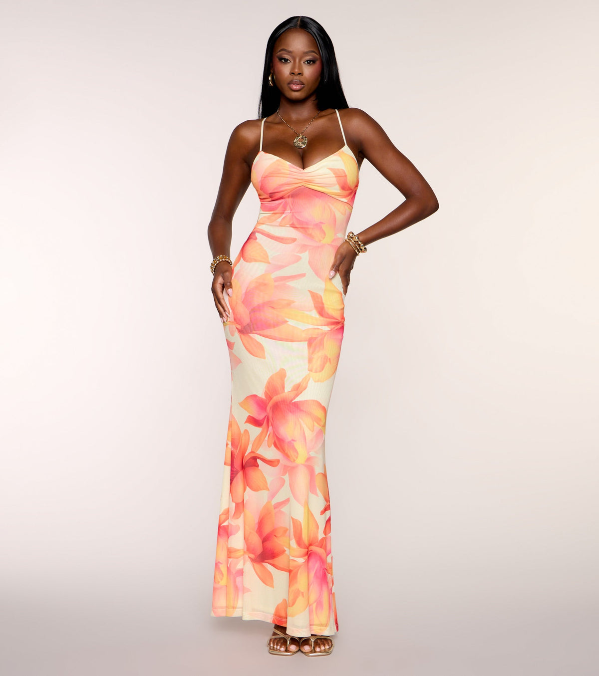 Late Bloom Energy Floral Mesh Maxi Dress