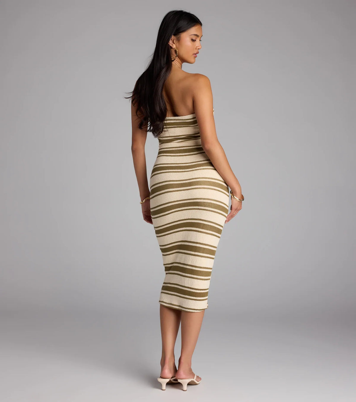 Own The Room Striped Knit Midi Tube Dress