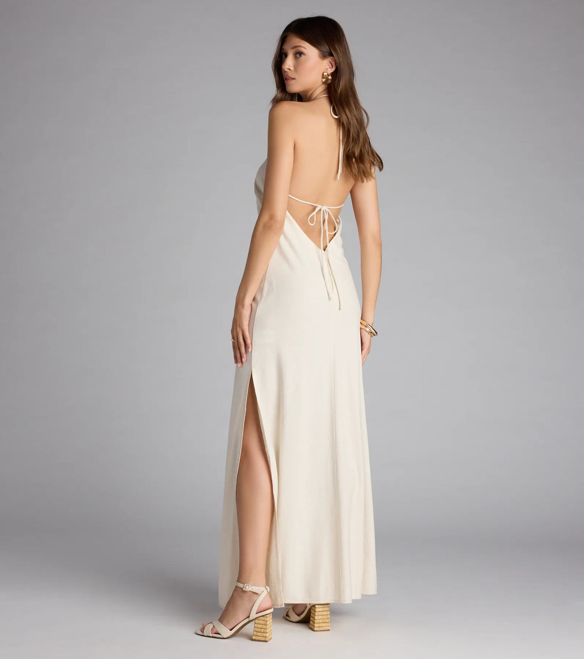 Coastal Chic Linen Halter Maxi Dress
