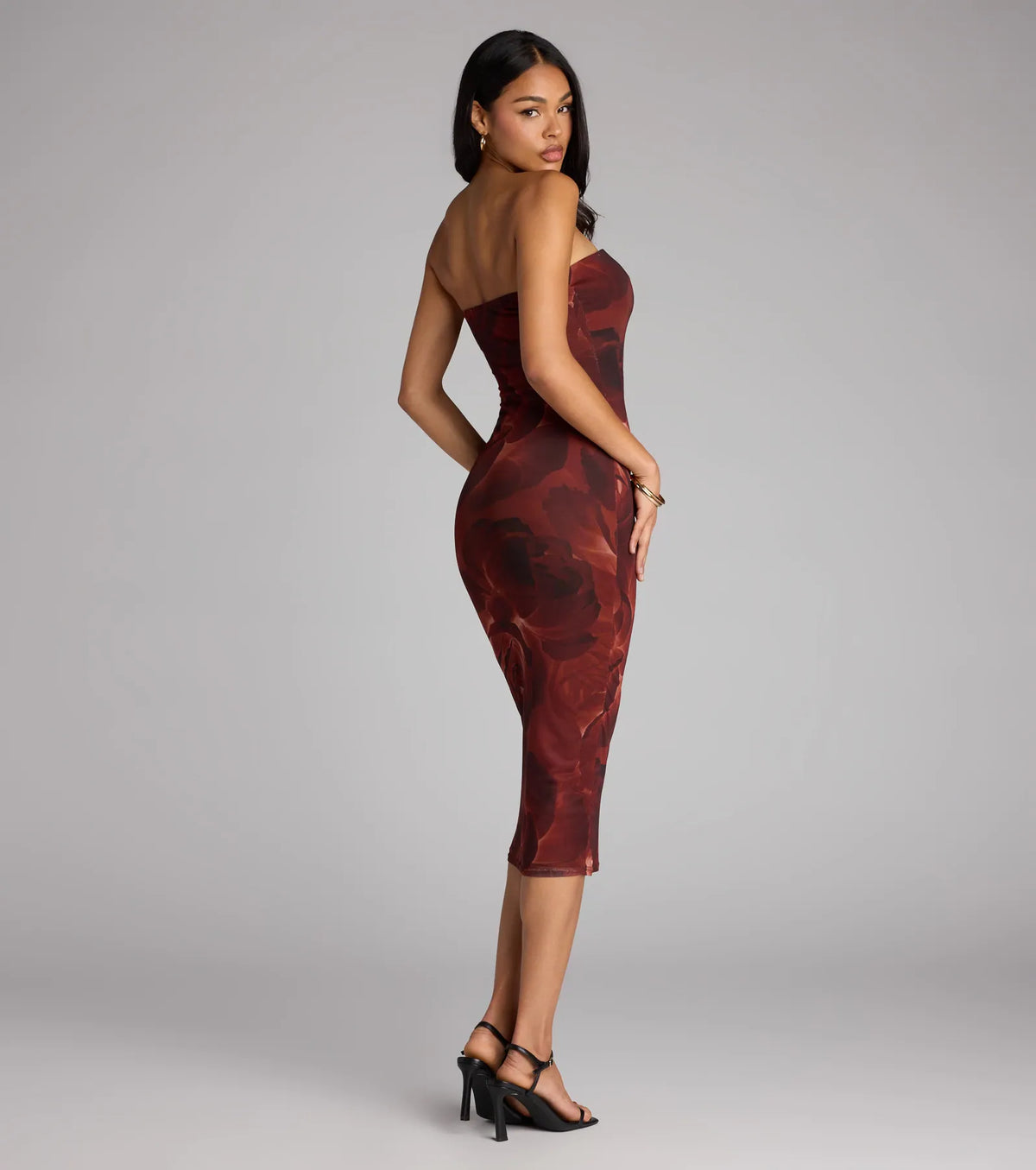 Chic Glimpse Floral Tube Midi Dress