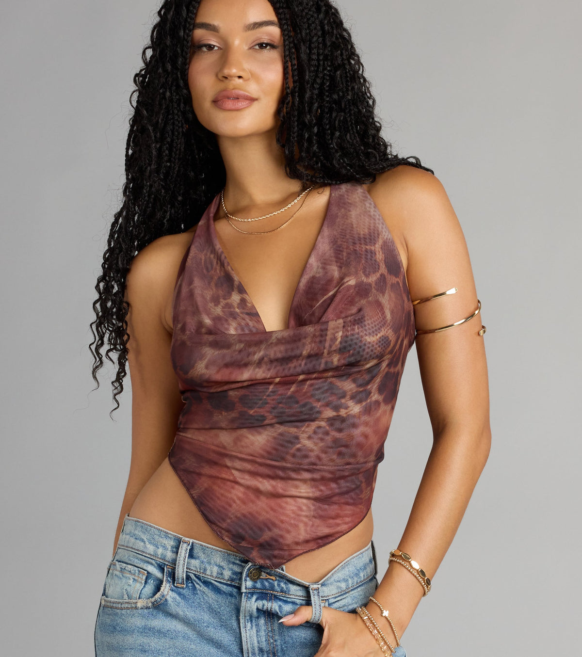 Wild Side Calling Cowl Halter Leopard Crop Top