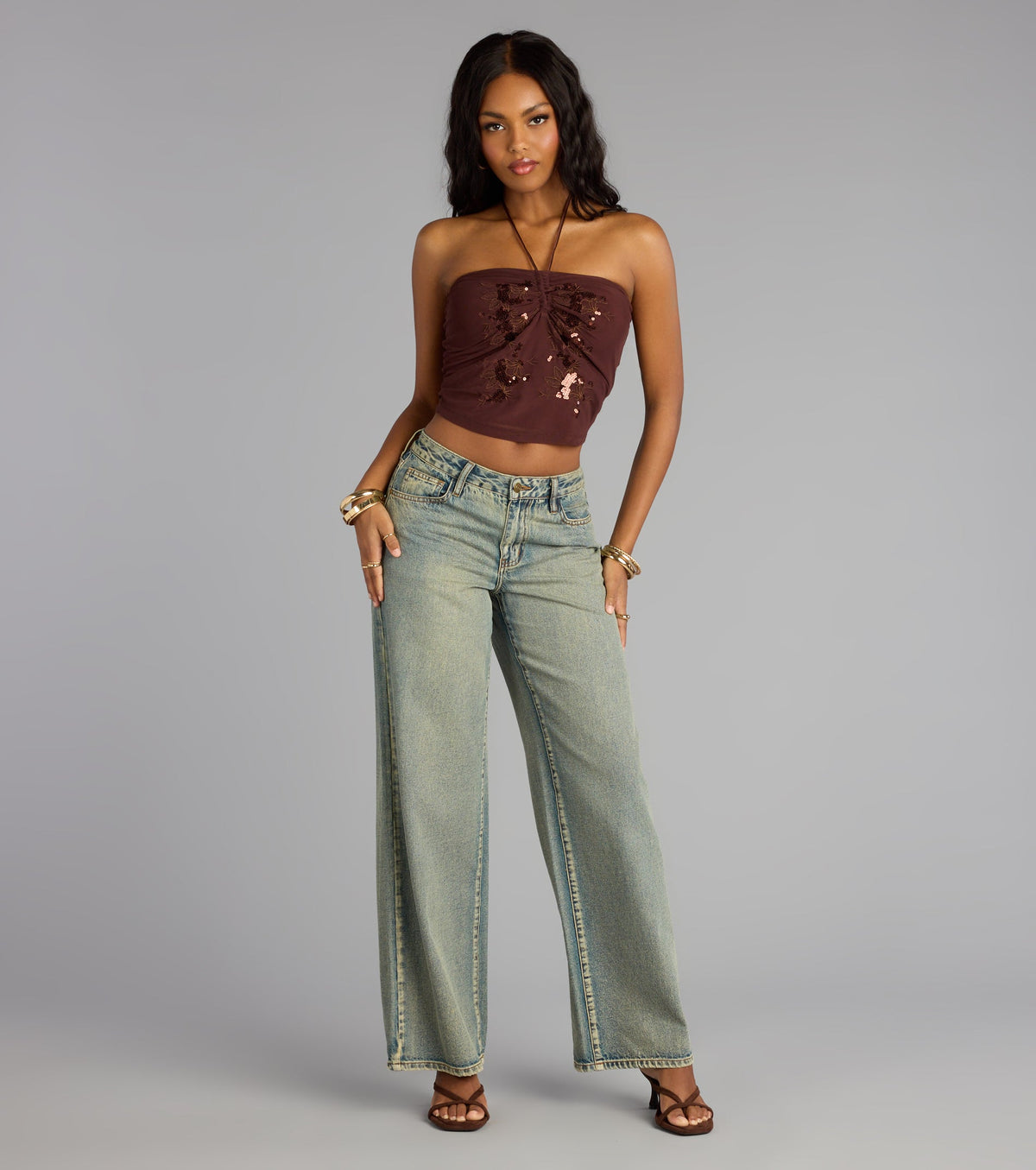 Afterglow Sequin Halter Crop Top