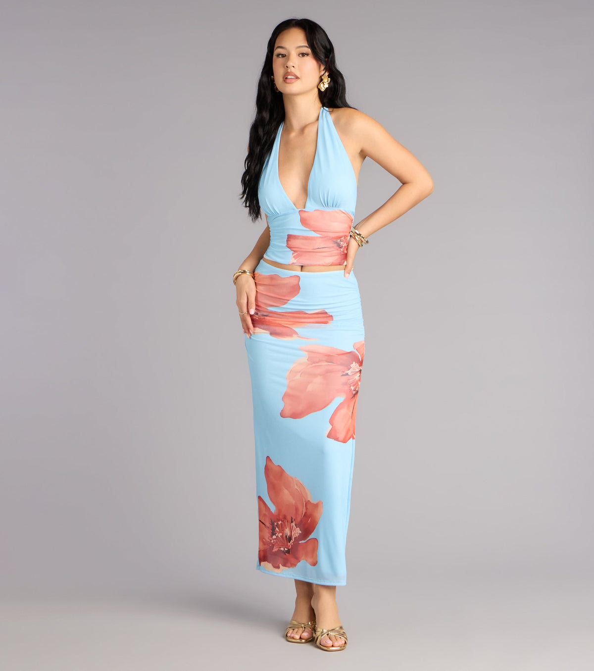 Vacay Bloom Floral Mesh Halter Top