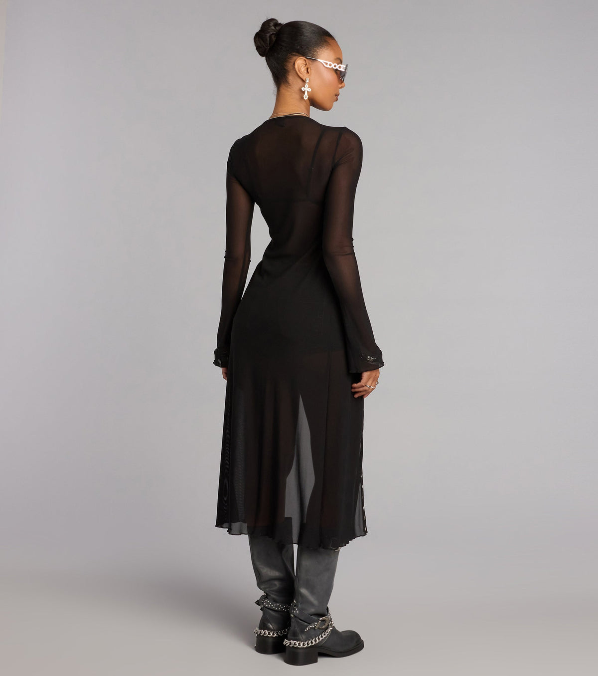 Night Mode Lace Up Mesh Long Top