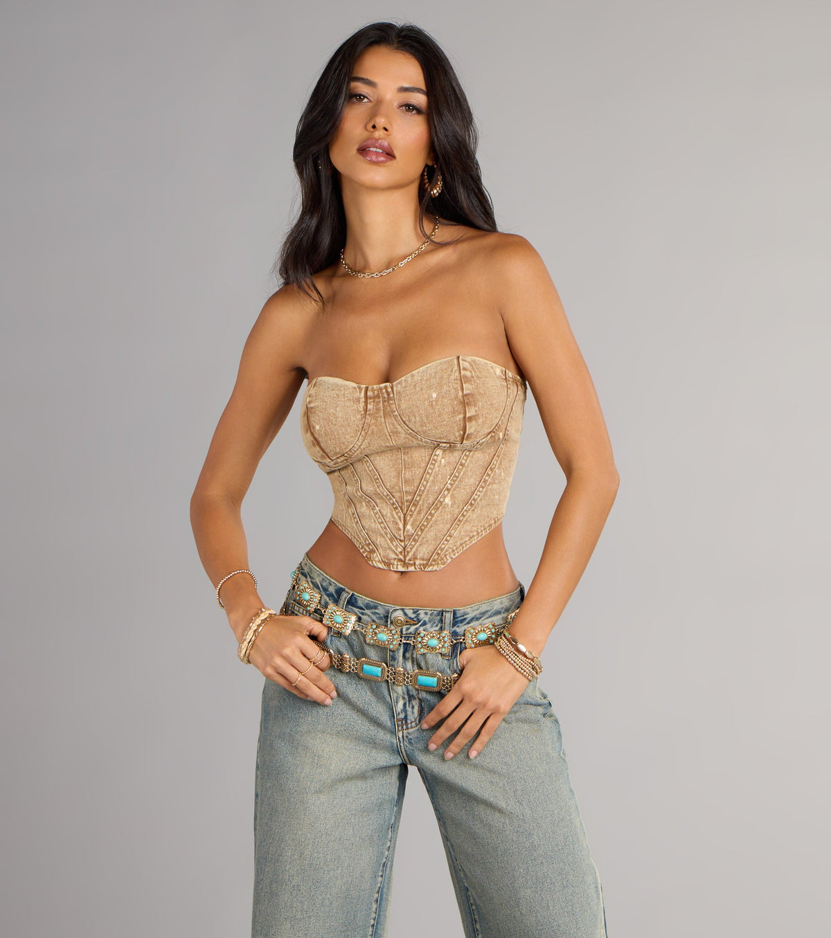 Vintage Vibes Denim Lace-Up Bustier