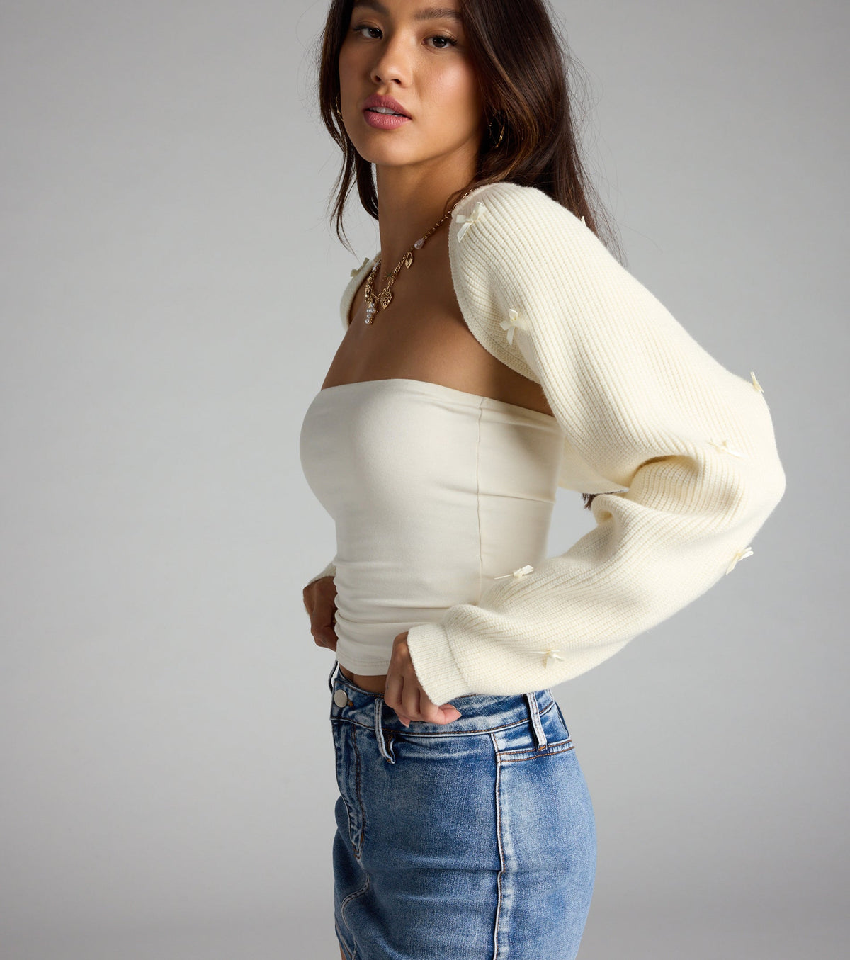 Cute But Casual Bow Knit Bolero