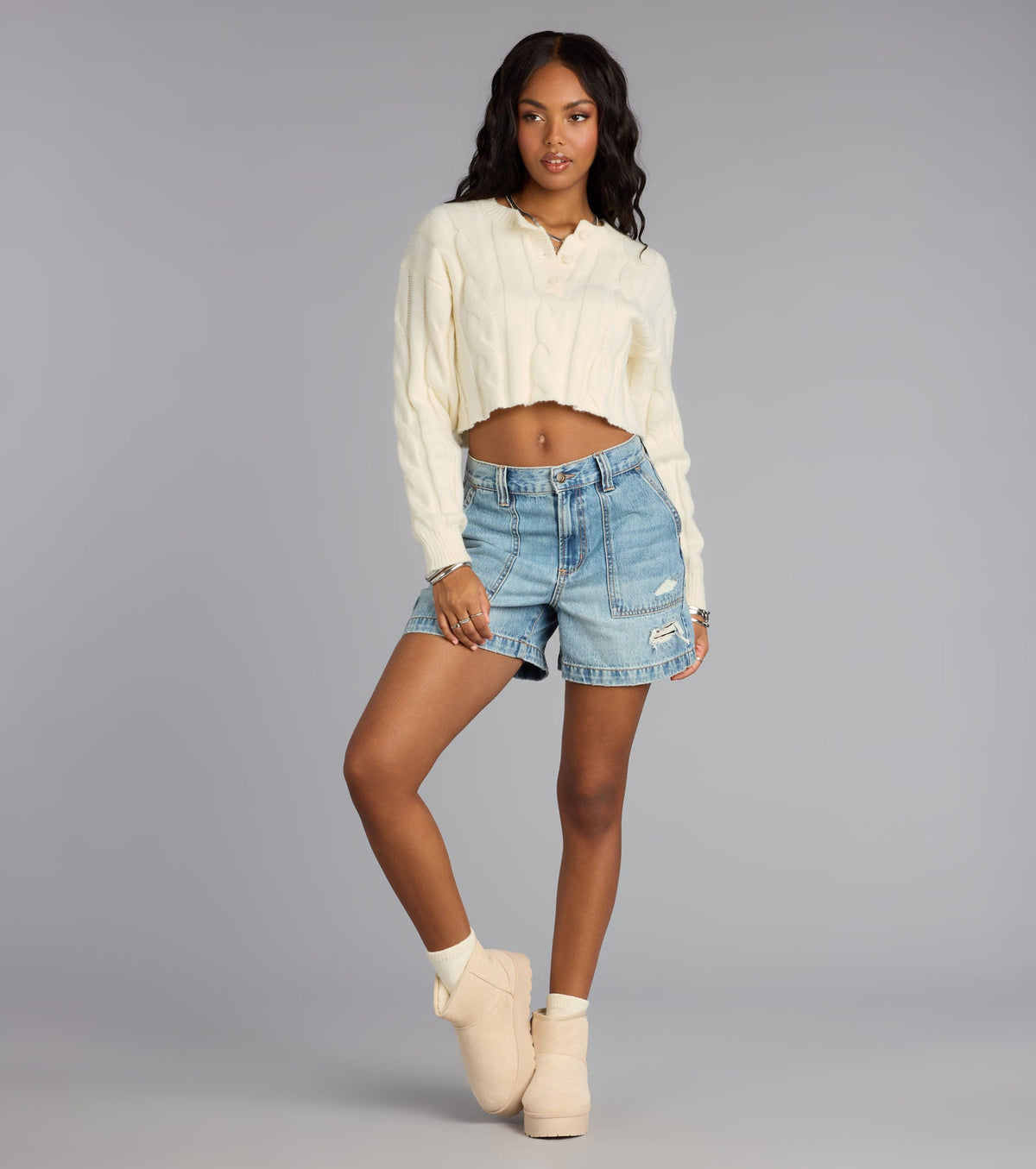 Season Chill Cable Knit Crop Sweater