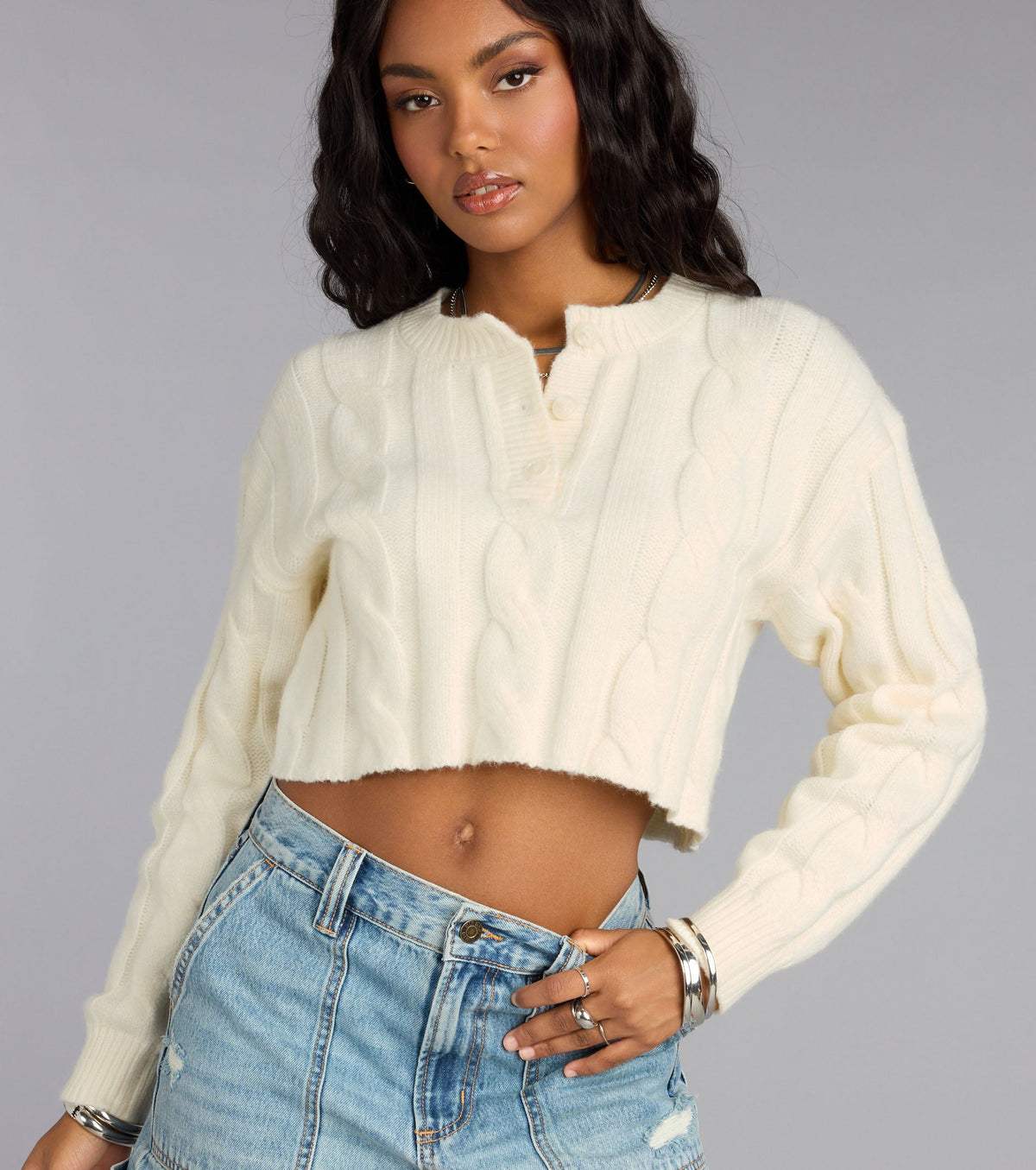 Season Chill Cable Knit Crop Sweater