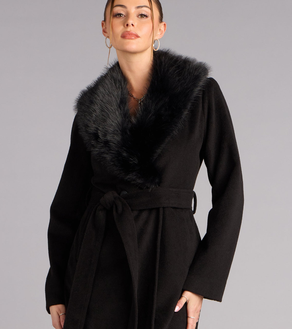 City Noir Removable Faux Fur Trench Coat